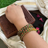 Kada Kundan Bangle -Green red-G4813
